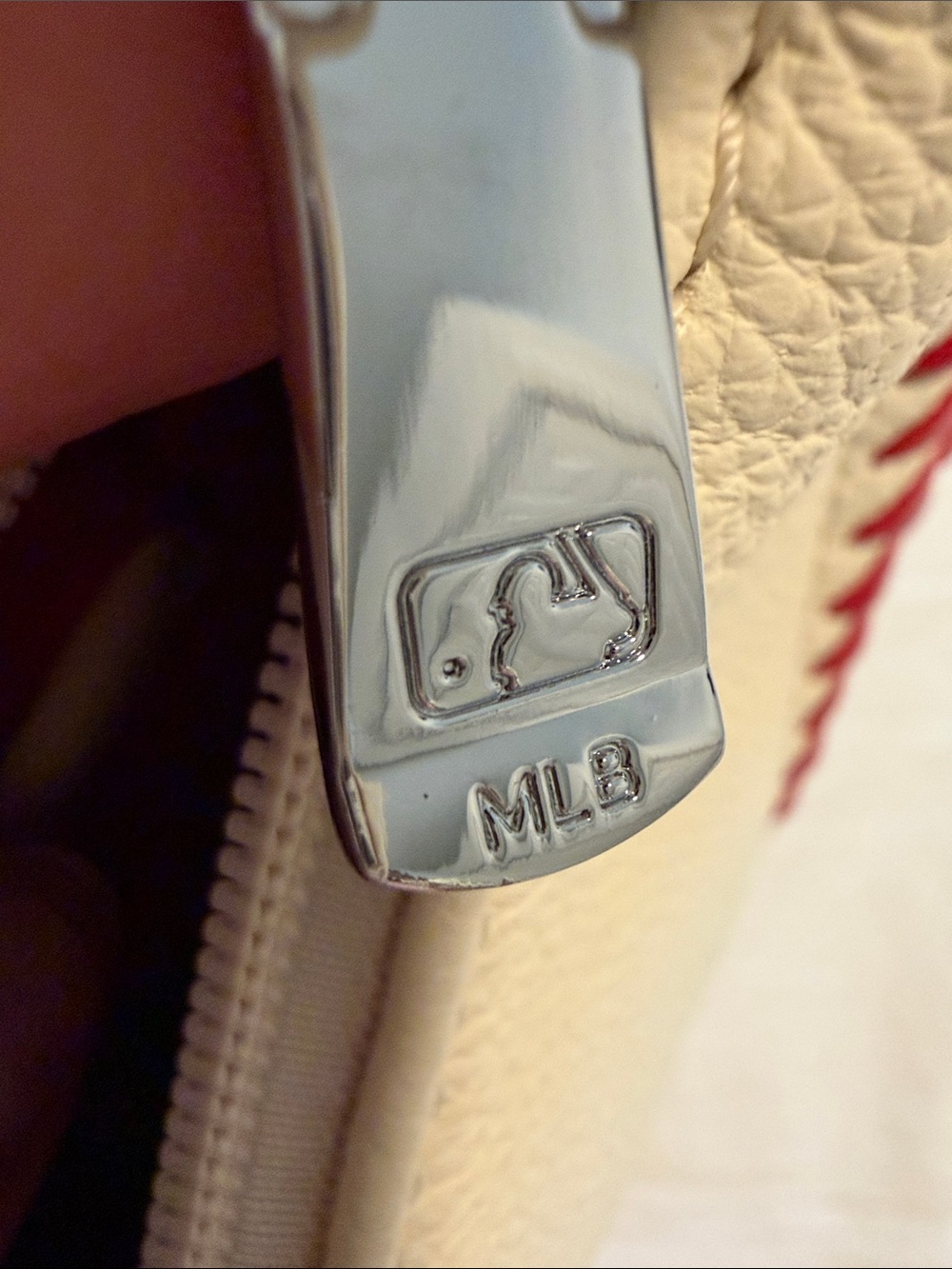 San Francisco Baseball Stitch Hobo Bag in Cream with Red Stitching - Picture 8 of 11